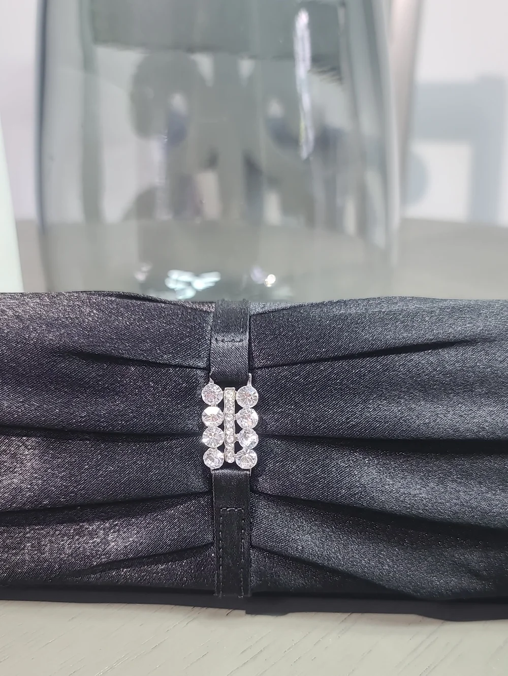 Elegant Black Stain Evening Clutch with Rhinestone Accent